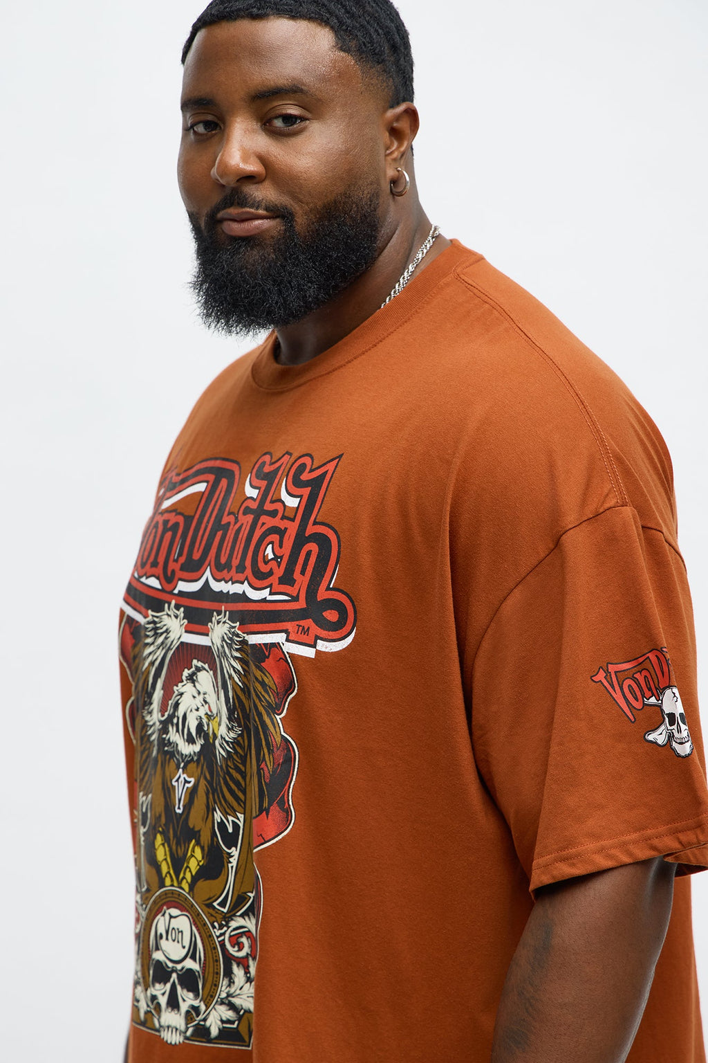 Oversized Von Dutch Eagle Wings Tee - Brown