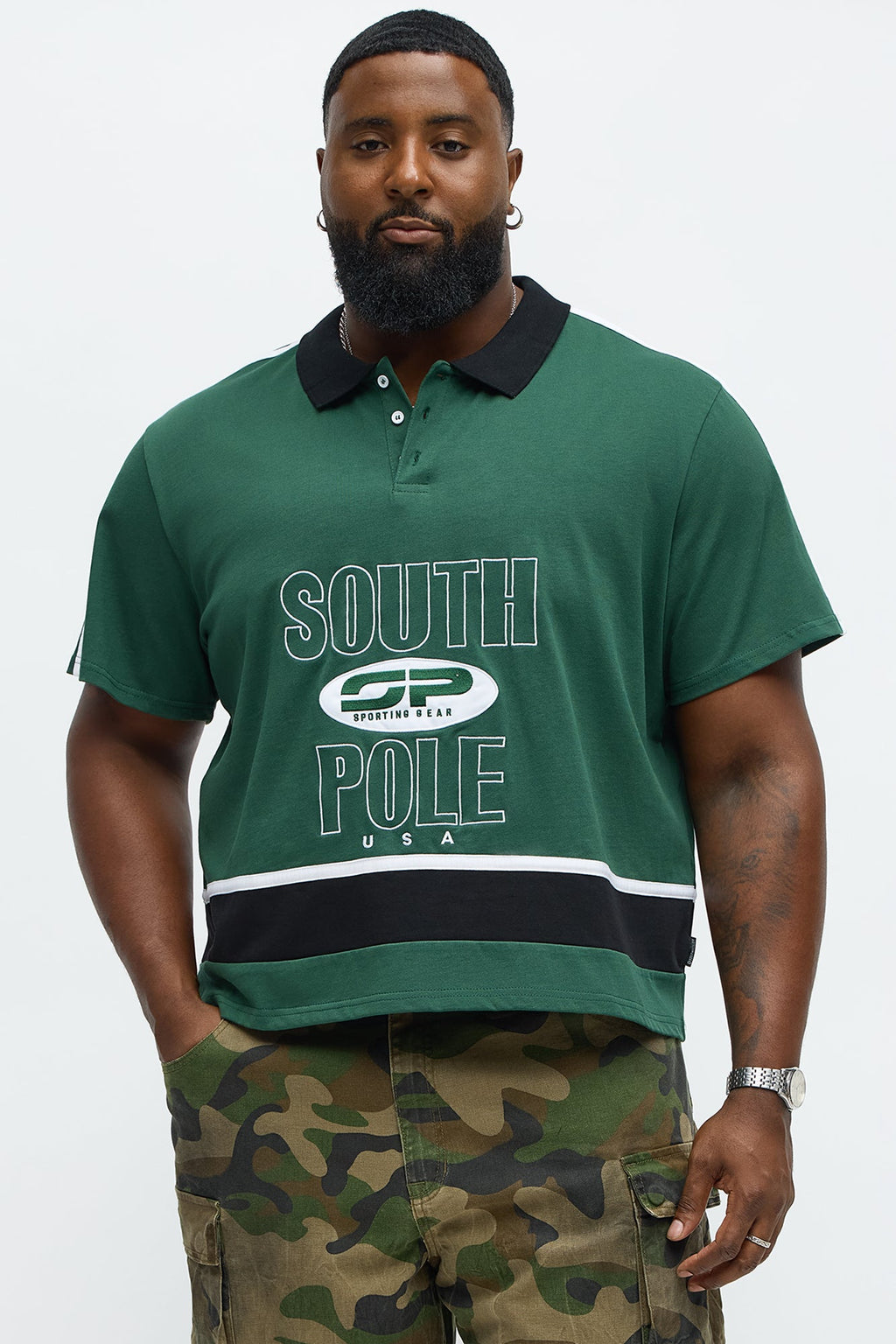Southpole Relaxed Fit Collared Graphic Shirt - Olive