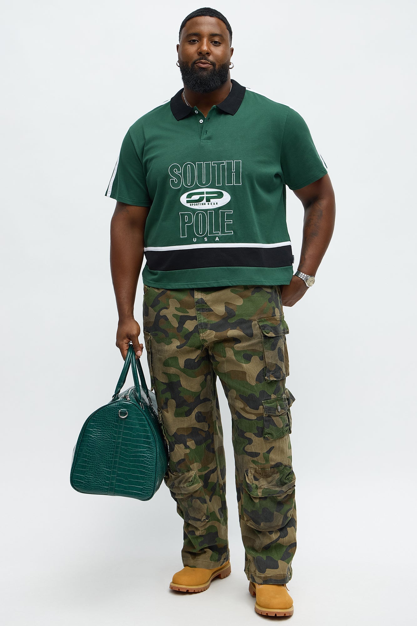 Southpole Relaxed Fit Collared Graphic Shirt - Olive