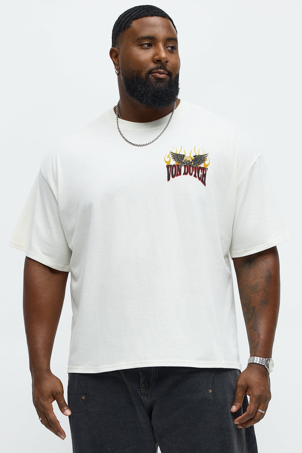 Oversized Von Dutch Eagle Patch Tee - Cream