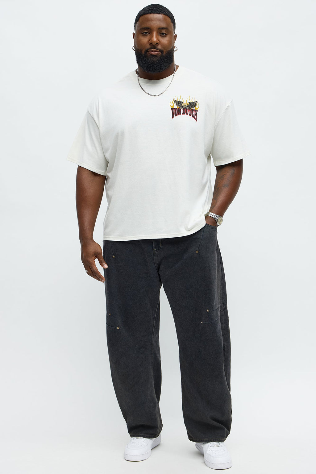 Oversized Von Dutch Eagle Patch Tee - Cream