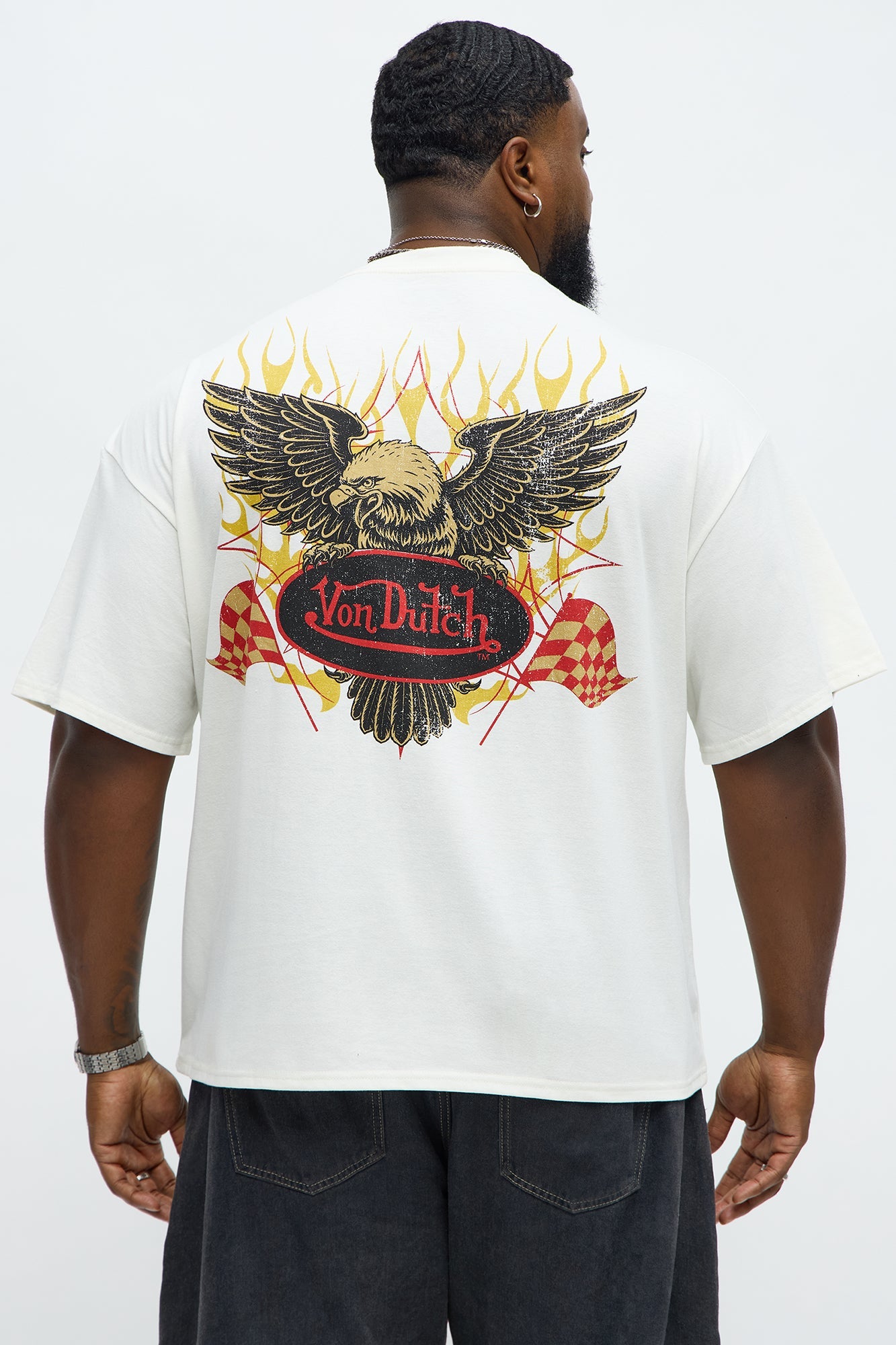 Oversized Von Dutch Eagle Patch Tee - Cream