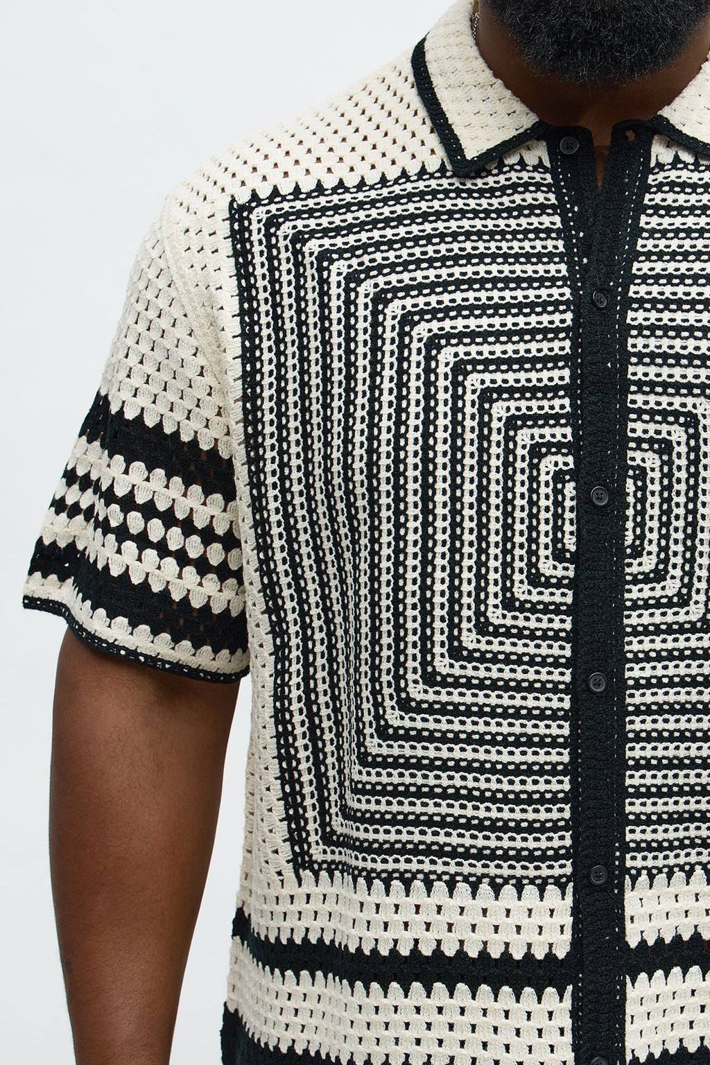 Kilim Geo Crochet Knit Shirt - Cream/combo