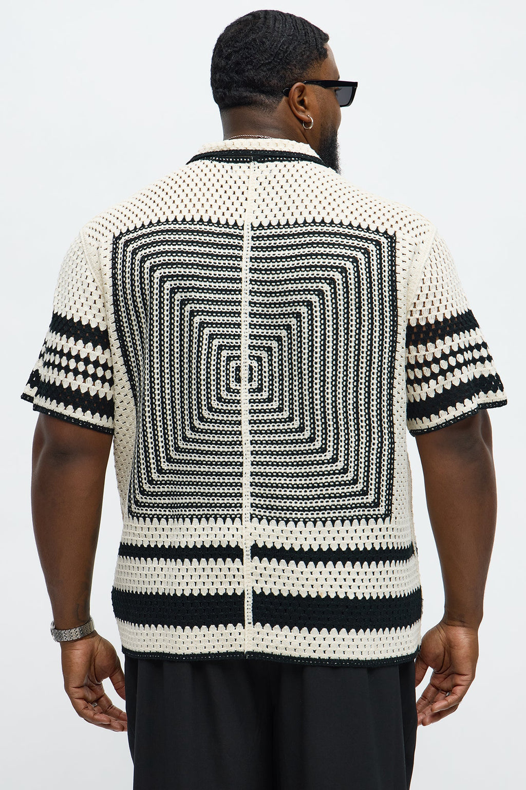 Kilim Geo Crochet Knit Shirt - Cream/combo