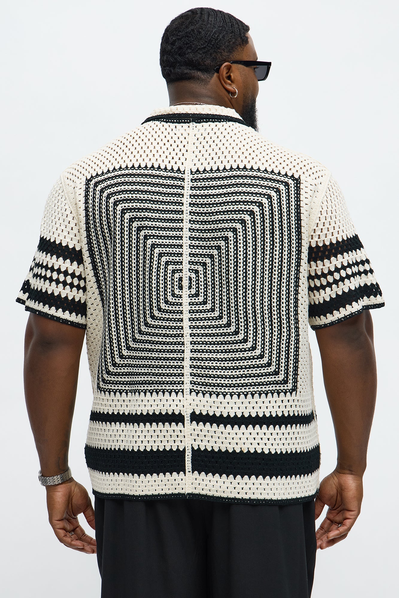 Kilim Geo Crochet Knit Shirt - Cream/combo