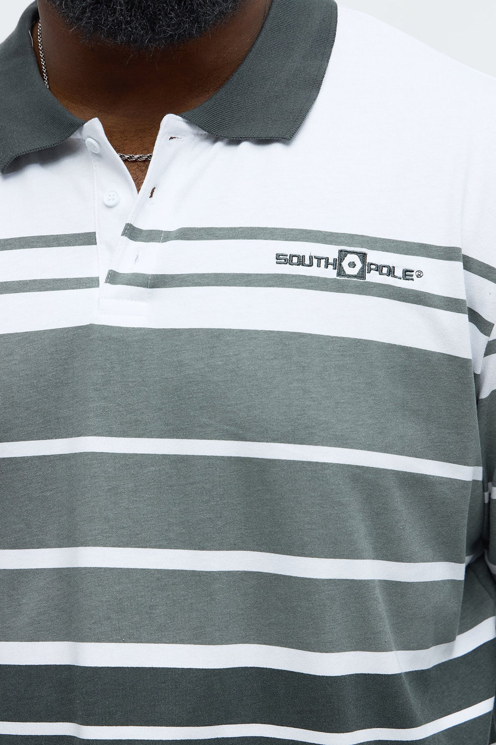 Southpole Long Sleeve Thick To Thin Striped Polo - Grey