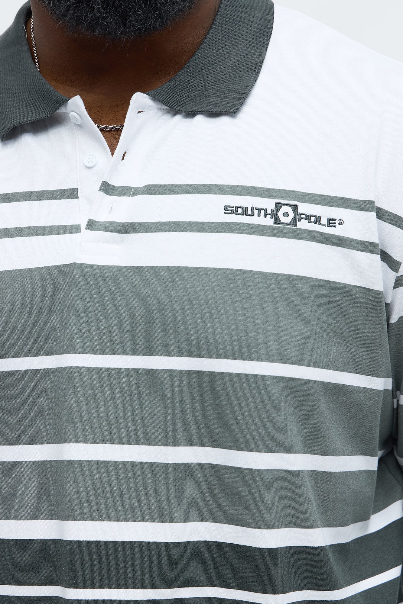 Southpole Long Sleeve Thick To Thin Striped Polo - Grey