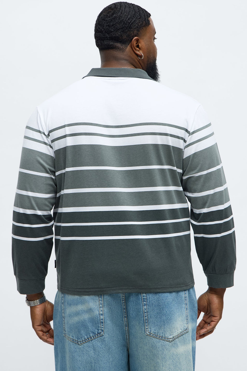 Southpole Long Sleeve Thick To Thin Striped Polo - Grey