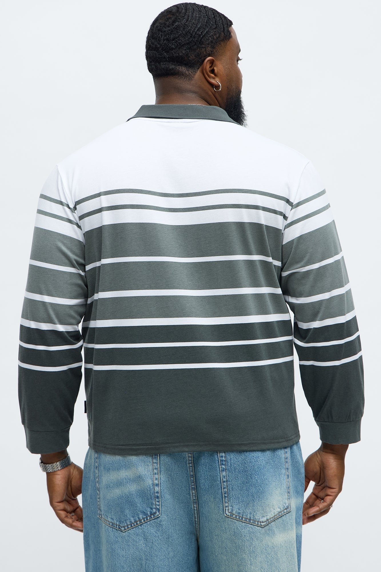 Southpole Long Sleeve Thick To Thin Striped Polo - Grey
