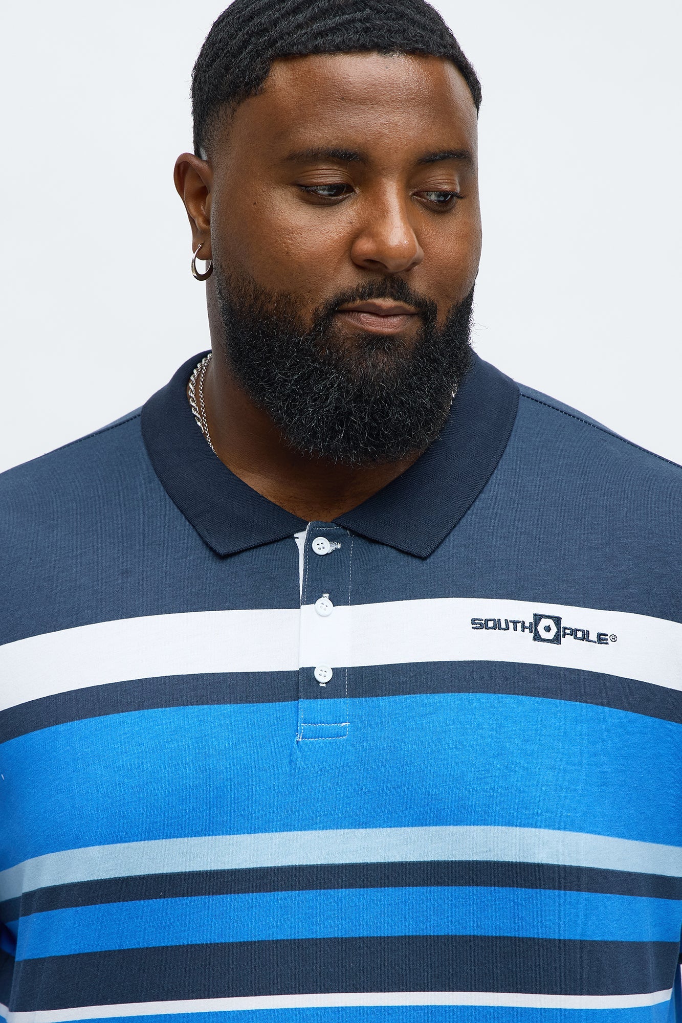 Southpole Long Sleeve Mid Striped Polo - Navy