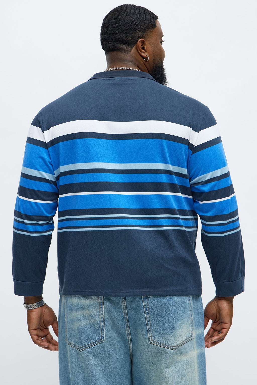 Southpole Long Sleeve Mid Striped Polo - Navy