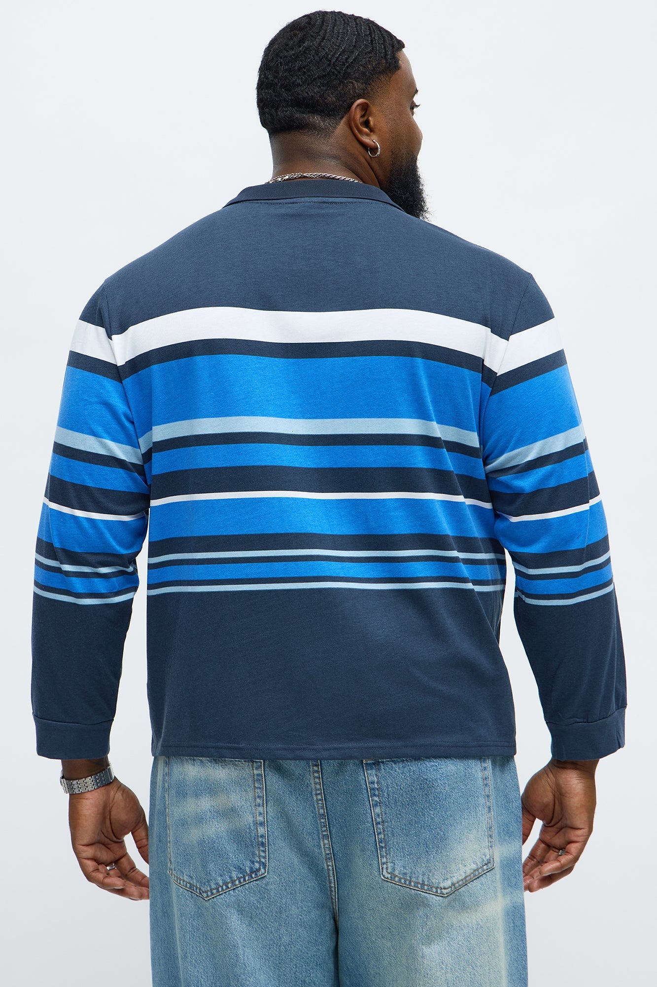 Southpole Long Sleeve Mid Striped Polo - Navy