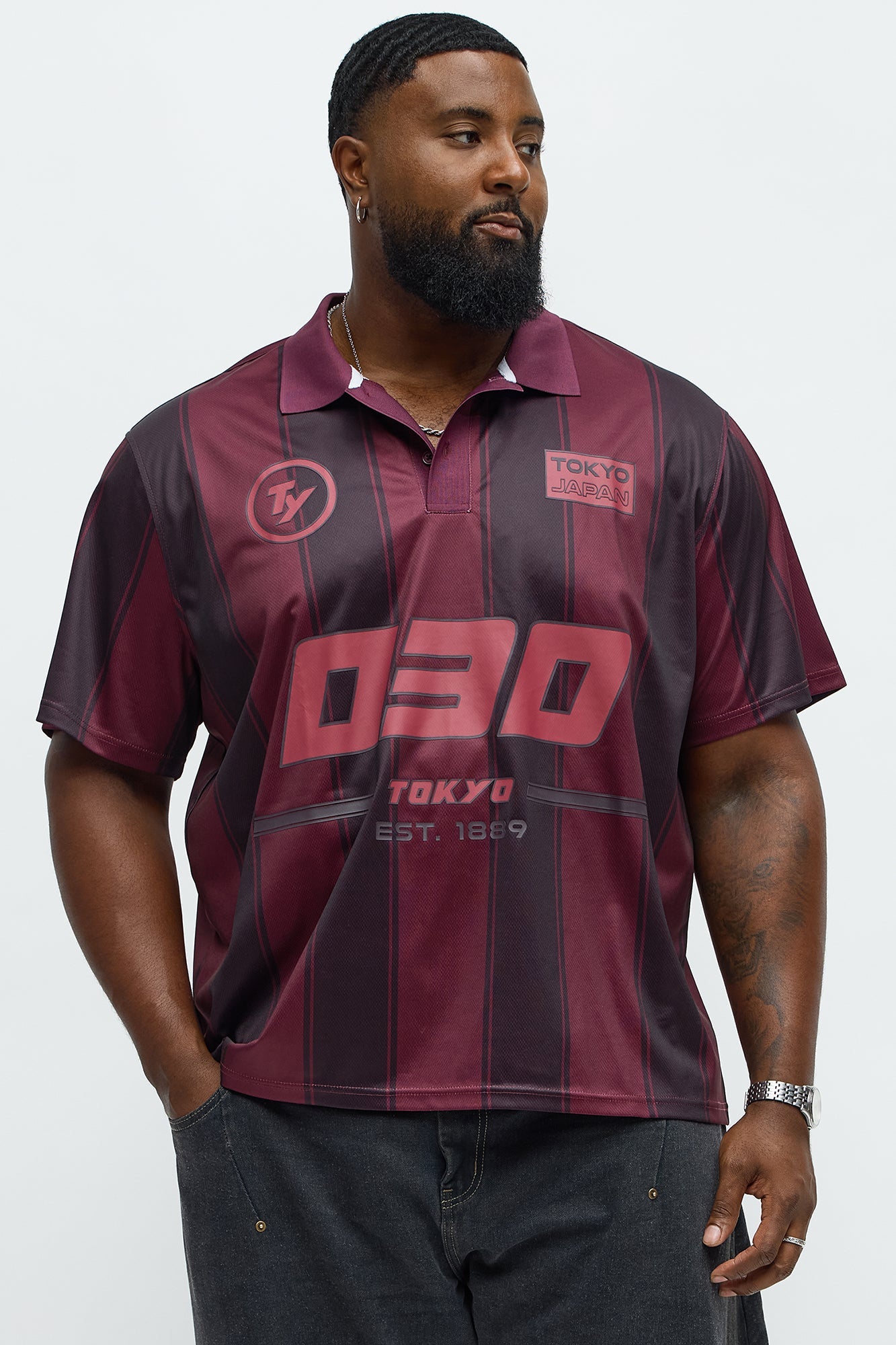 030 TY Striped Polo Top - DarkRed