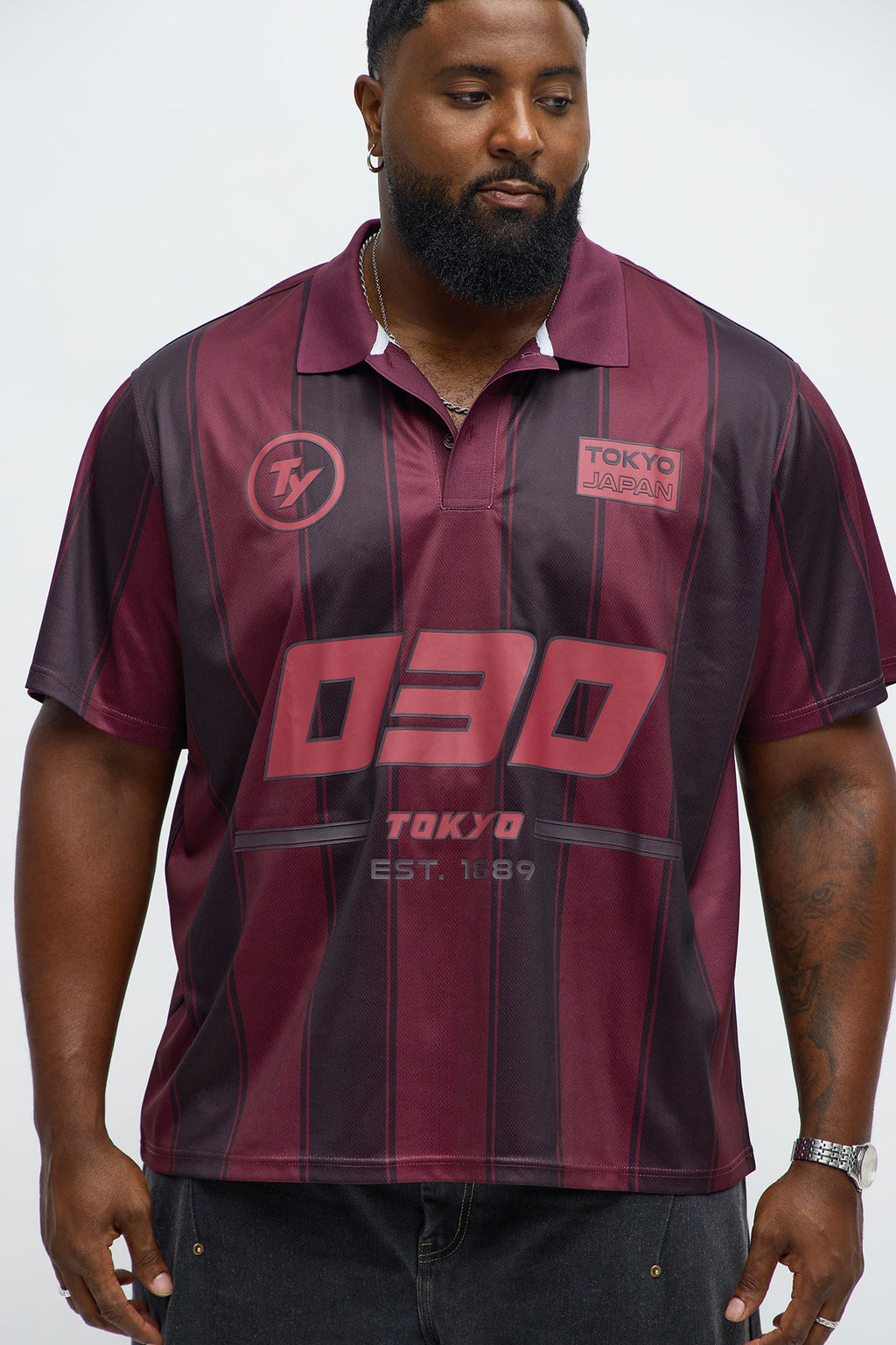 030 TY Striped Polo Top - DarkRed