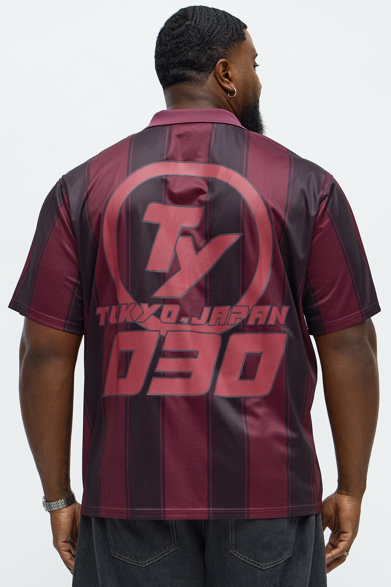 030 TY Striped Polo Top - DarkRed