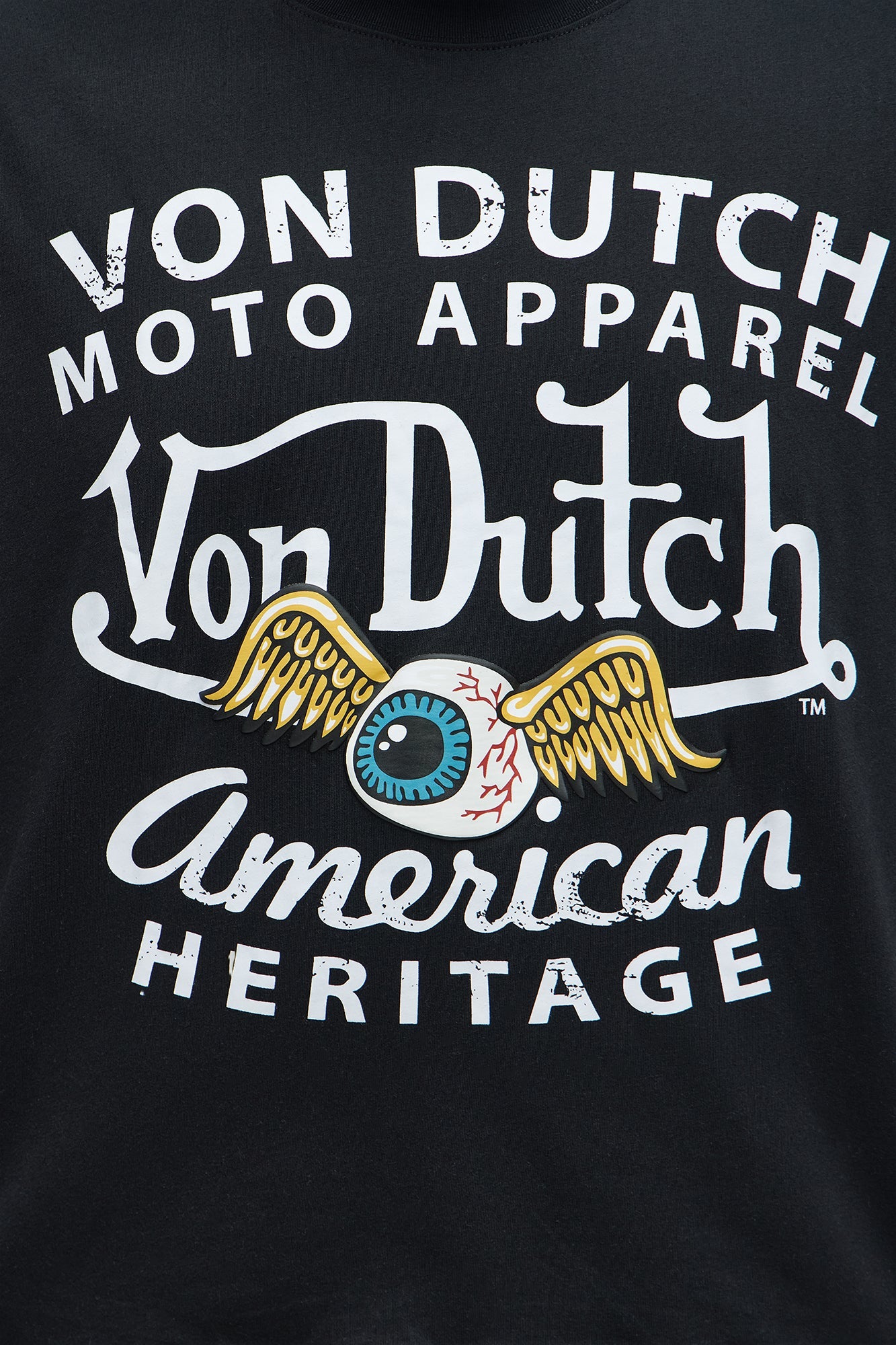 Oversized Cropped Von Dutch Moto Tee - Black