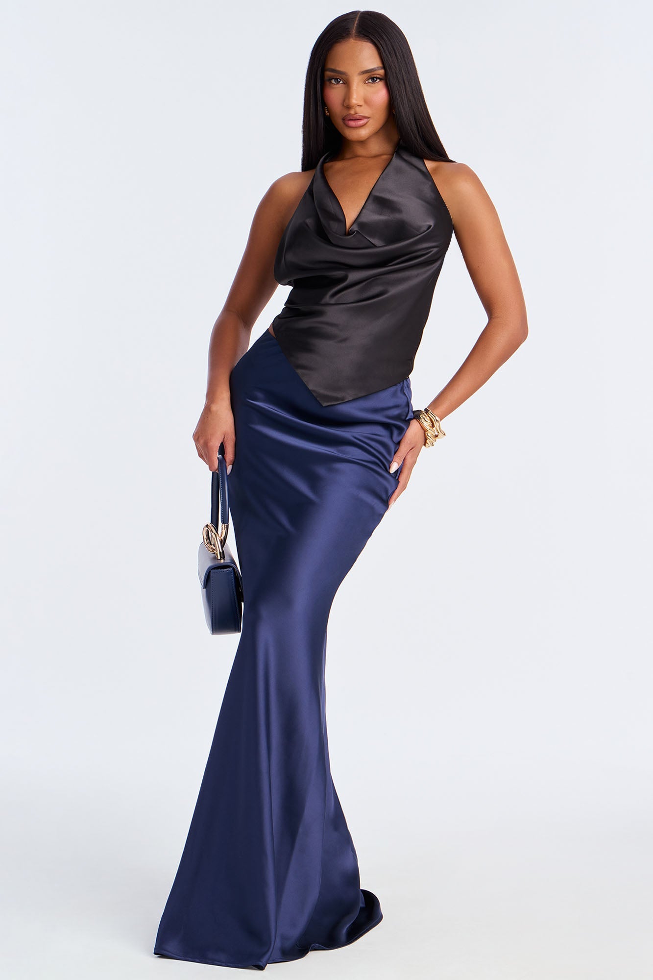 Aurora Satin Maxi Skirt - Navy
