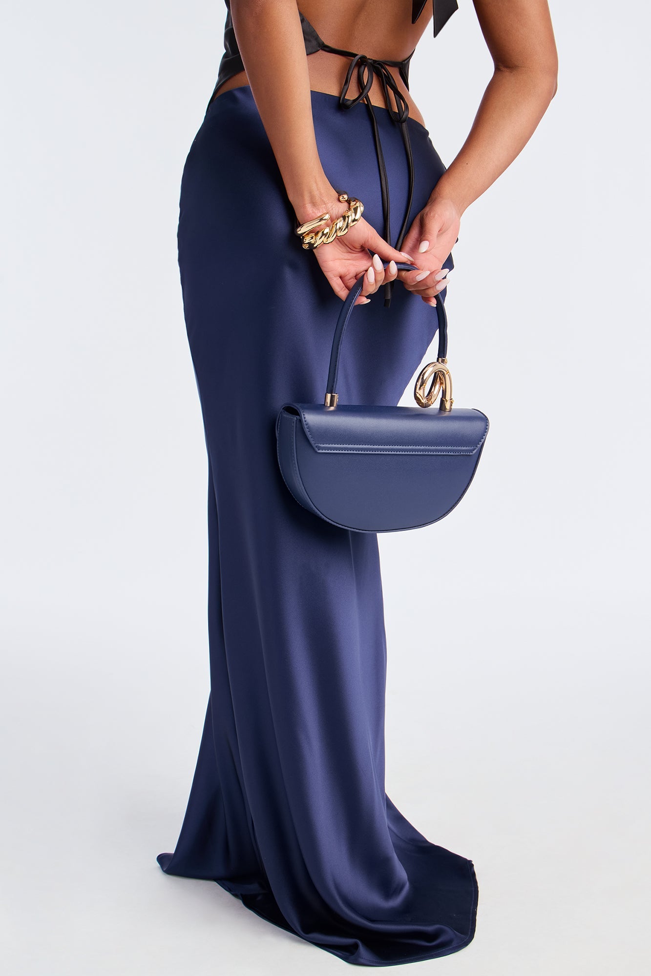 Aurora Satin Maxi Skirt - Navy