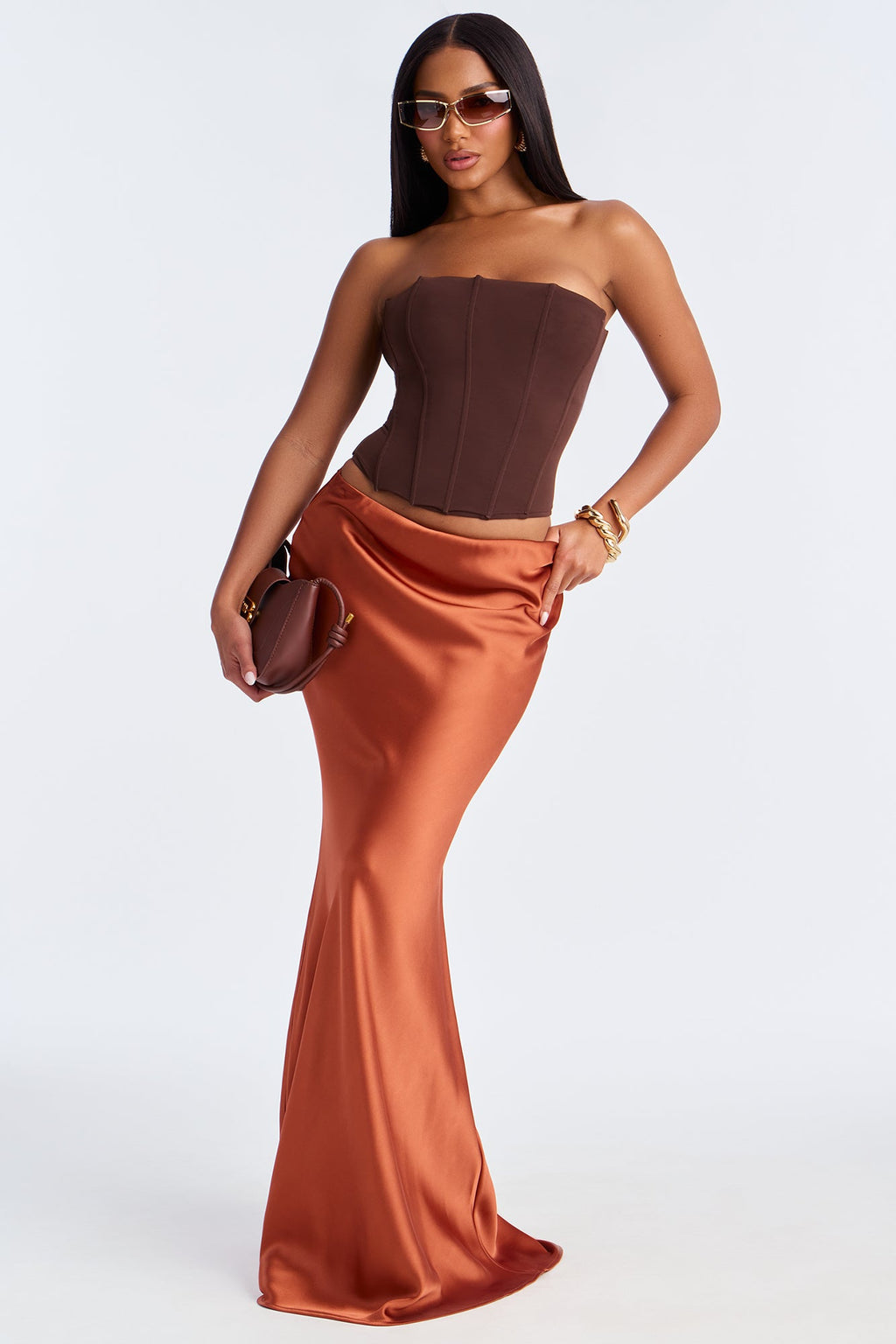 Aurora Satin Maxi Skirt - Rust