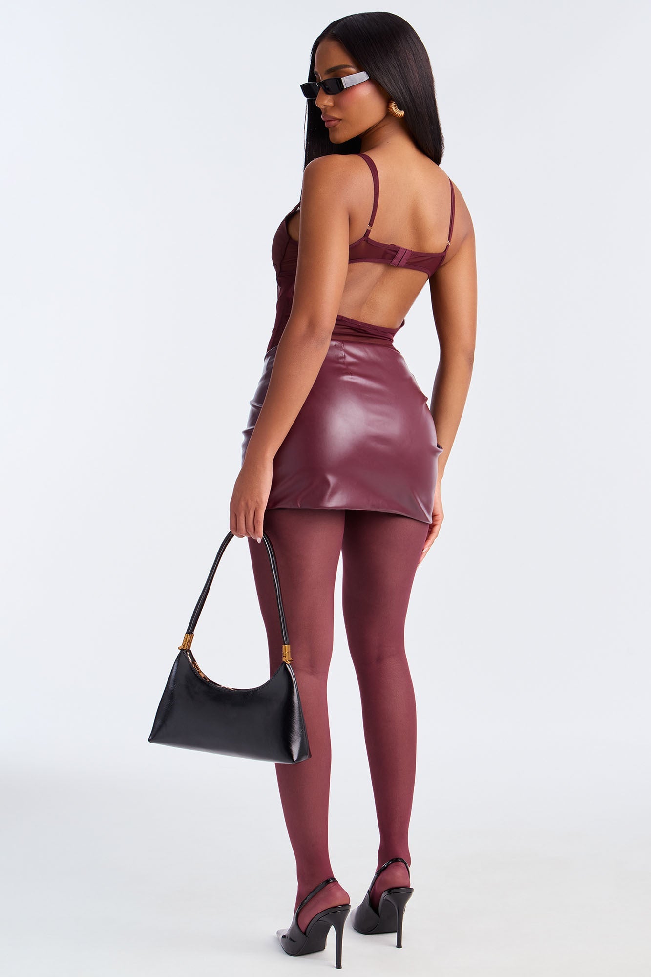 Stage Riot Mesh Corset Bodysuit - Plum