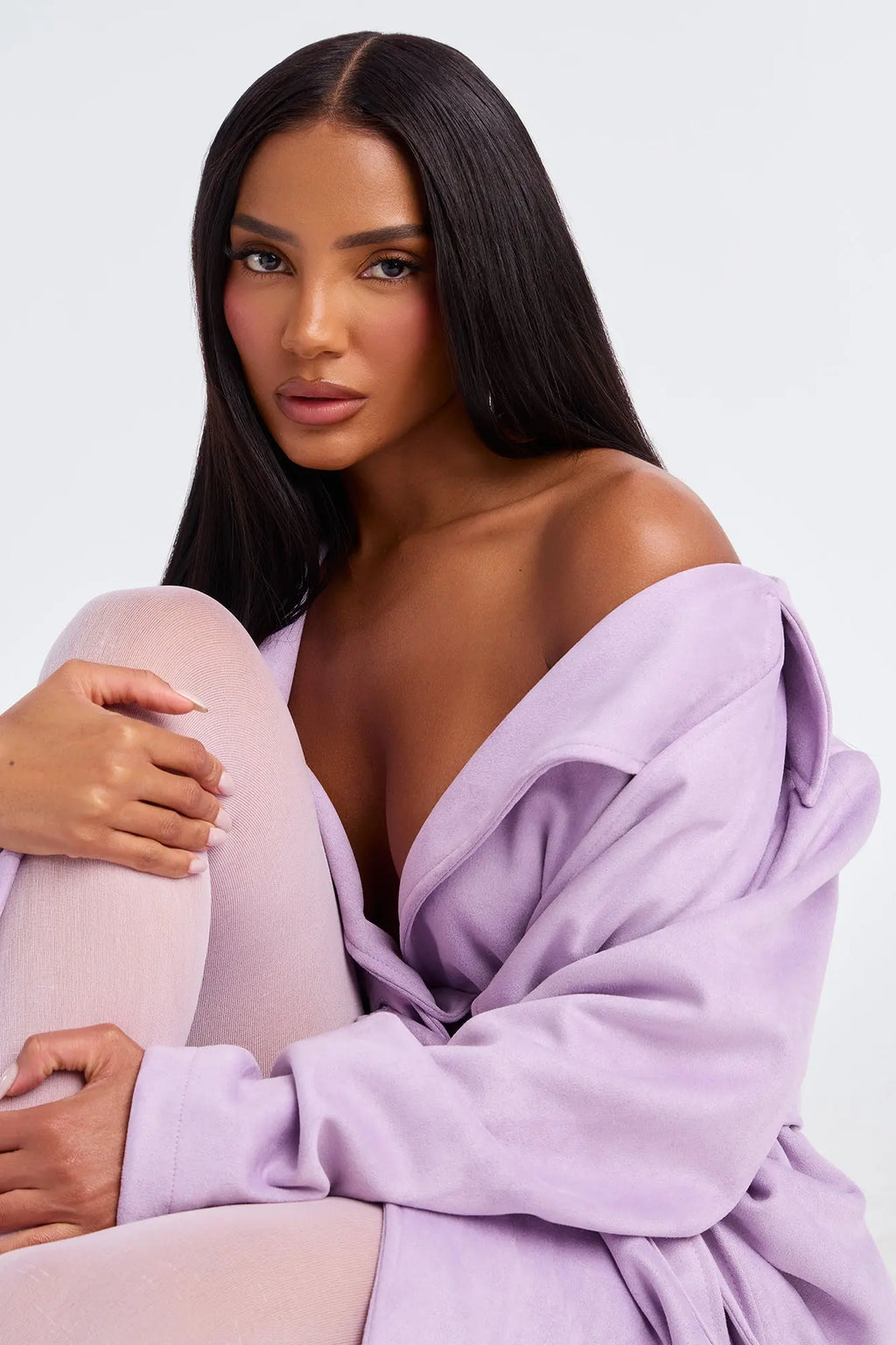 Topic of Conversation Faux Suede Trench Coat - Lavender 