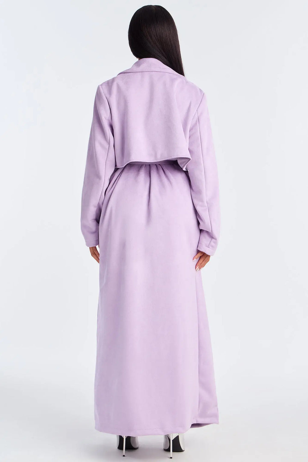 Topic of Conversation Faux Suede Trench Coat - Lavender 