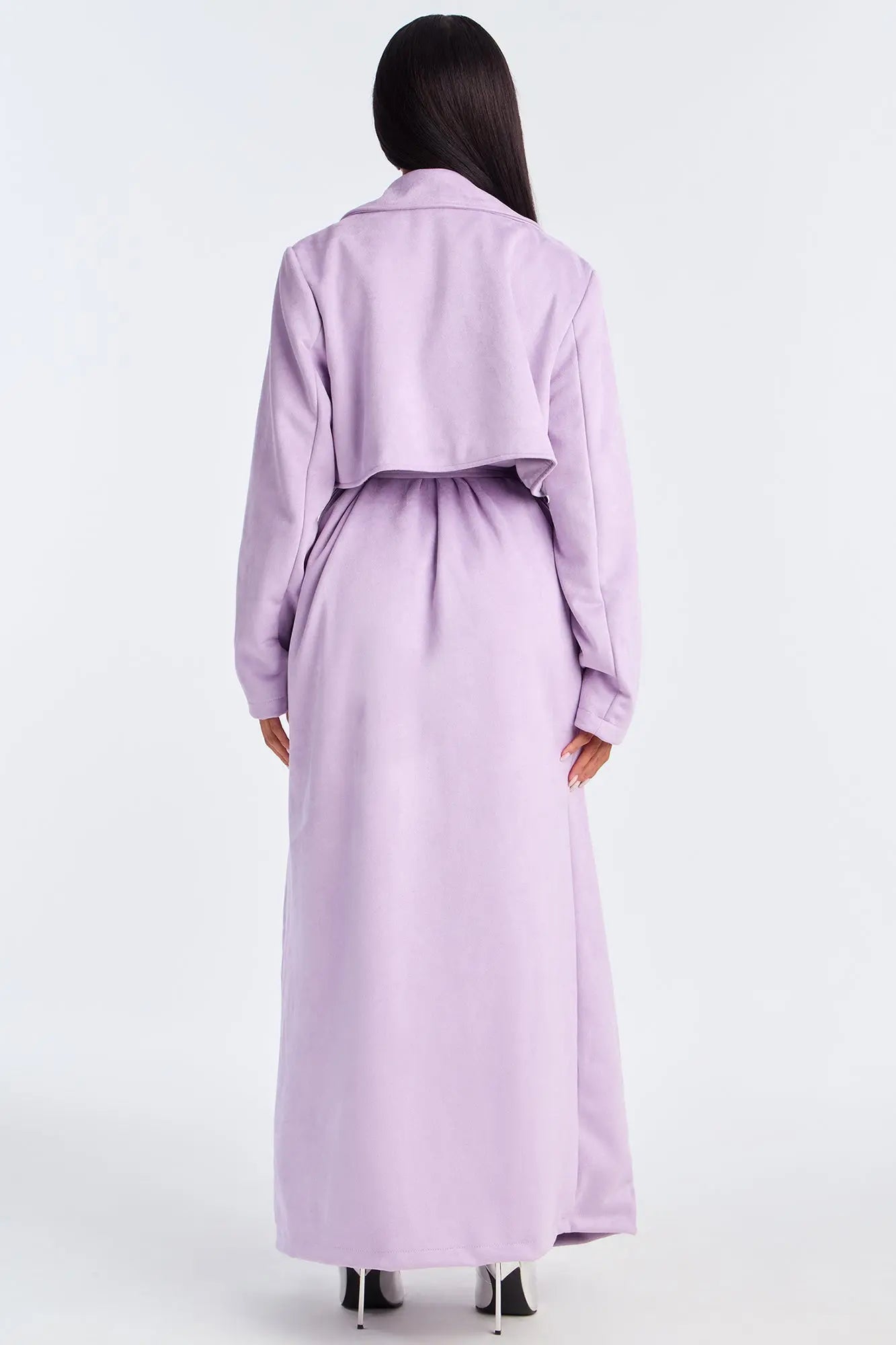 Topic of Conversation Faux Suede Trench Coat - Lavender 