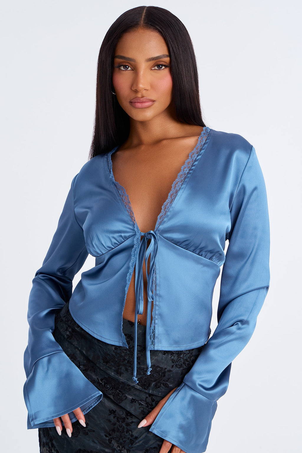 Gorgeously Beautiful Satin Top - Slate Blue