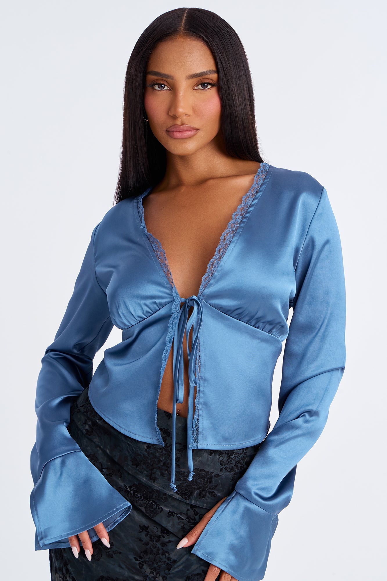 Gorgeously Beautiful Satin Top - Slate Blue