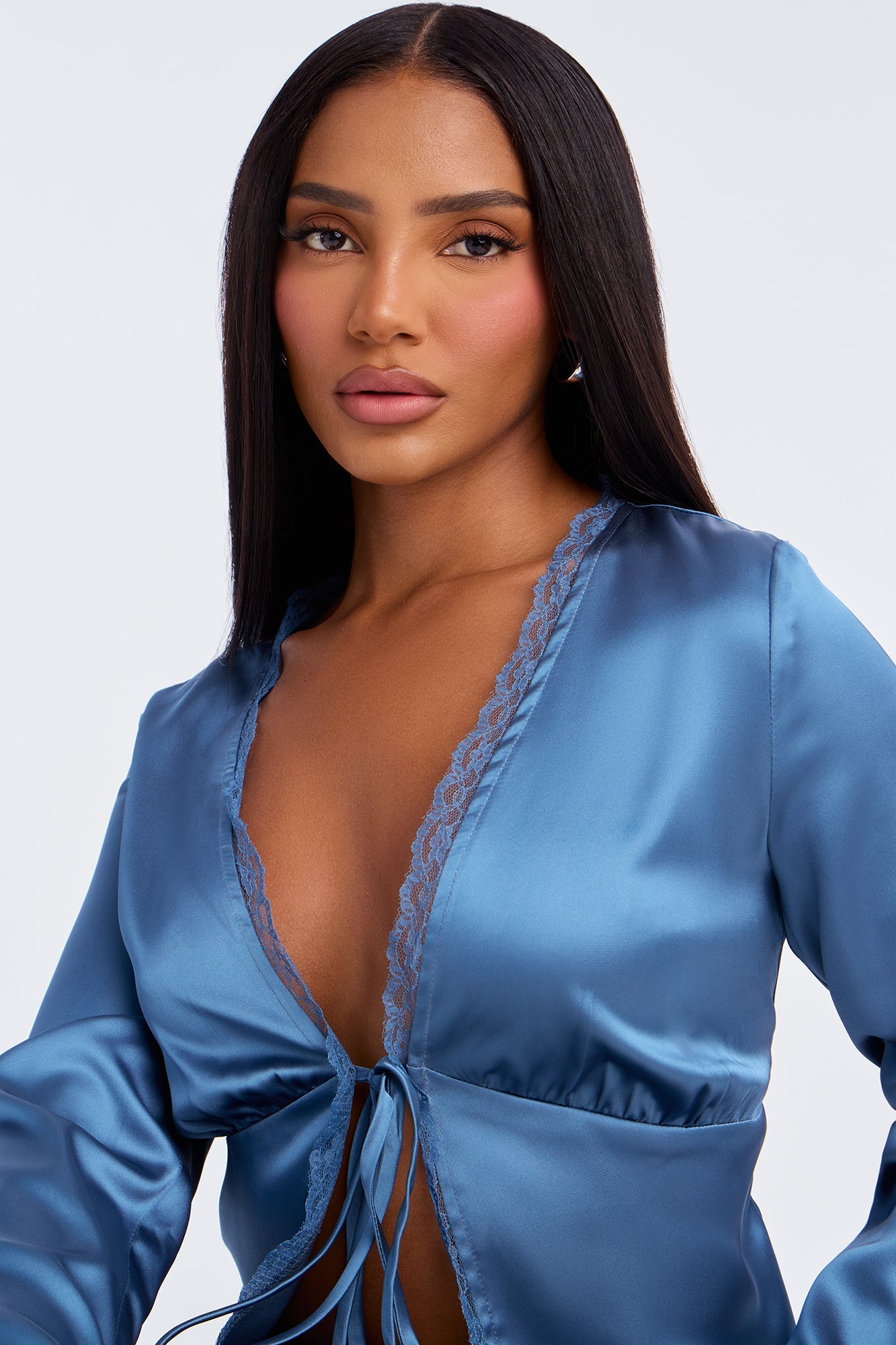 Gorgeously Beautiful Satin Top - Slate Blue