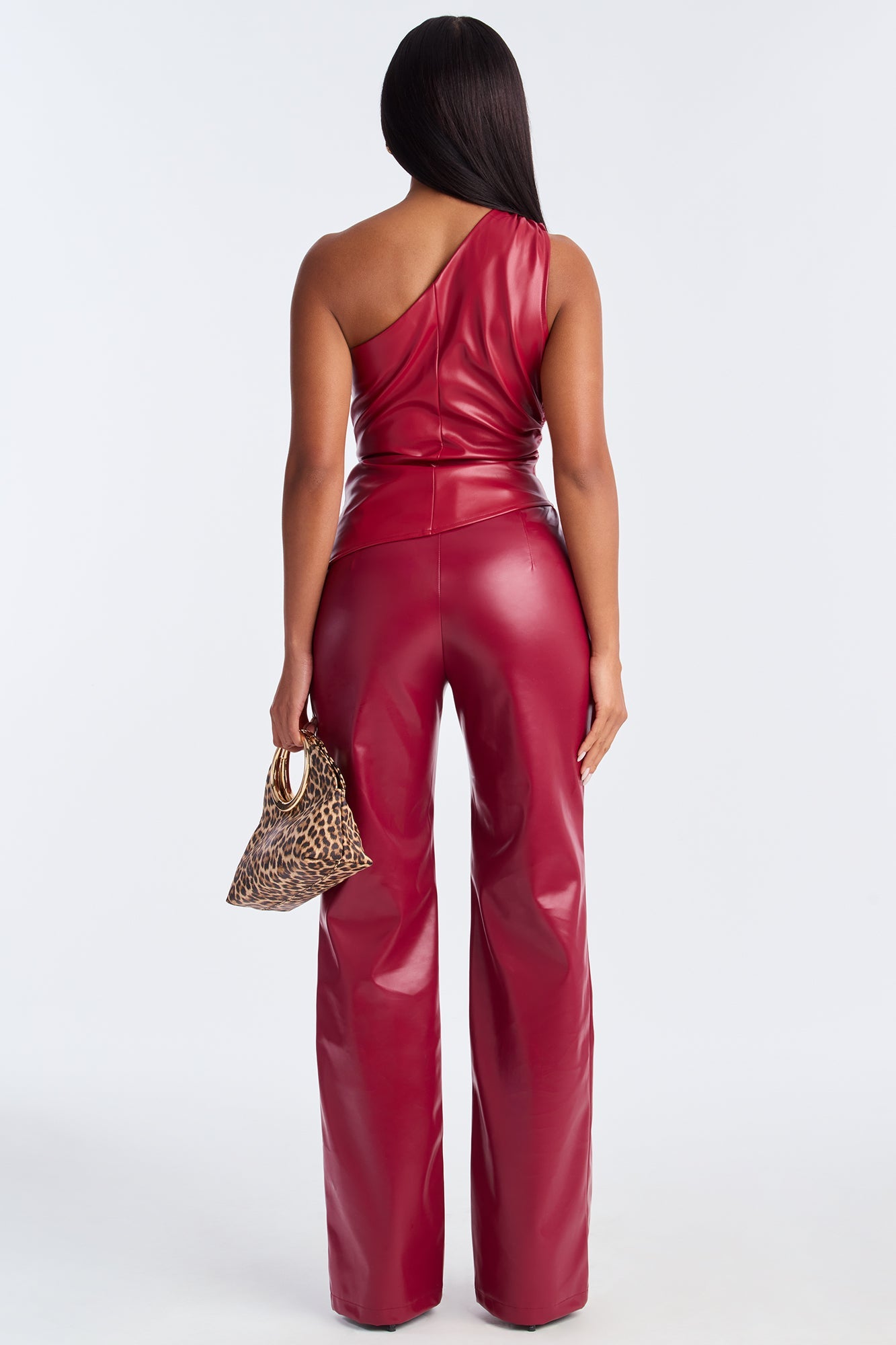 Flavia Faux Leather One Shoulder Top - Red