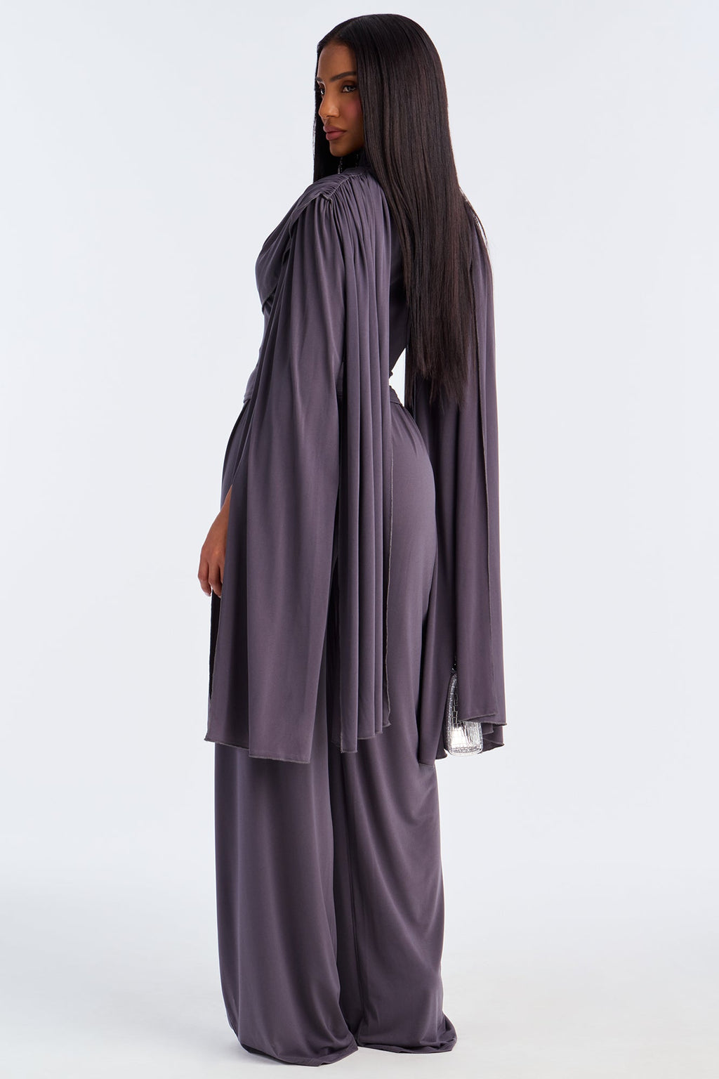 Gemma Draped Wide Leg Pant Set - Charcoal
