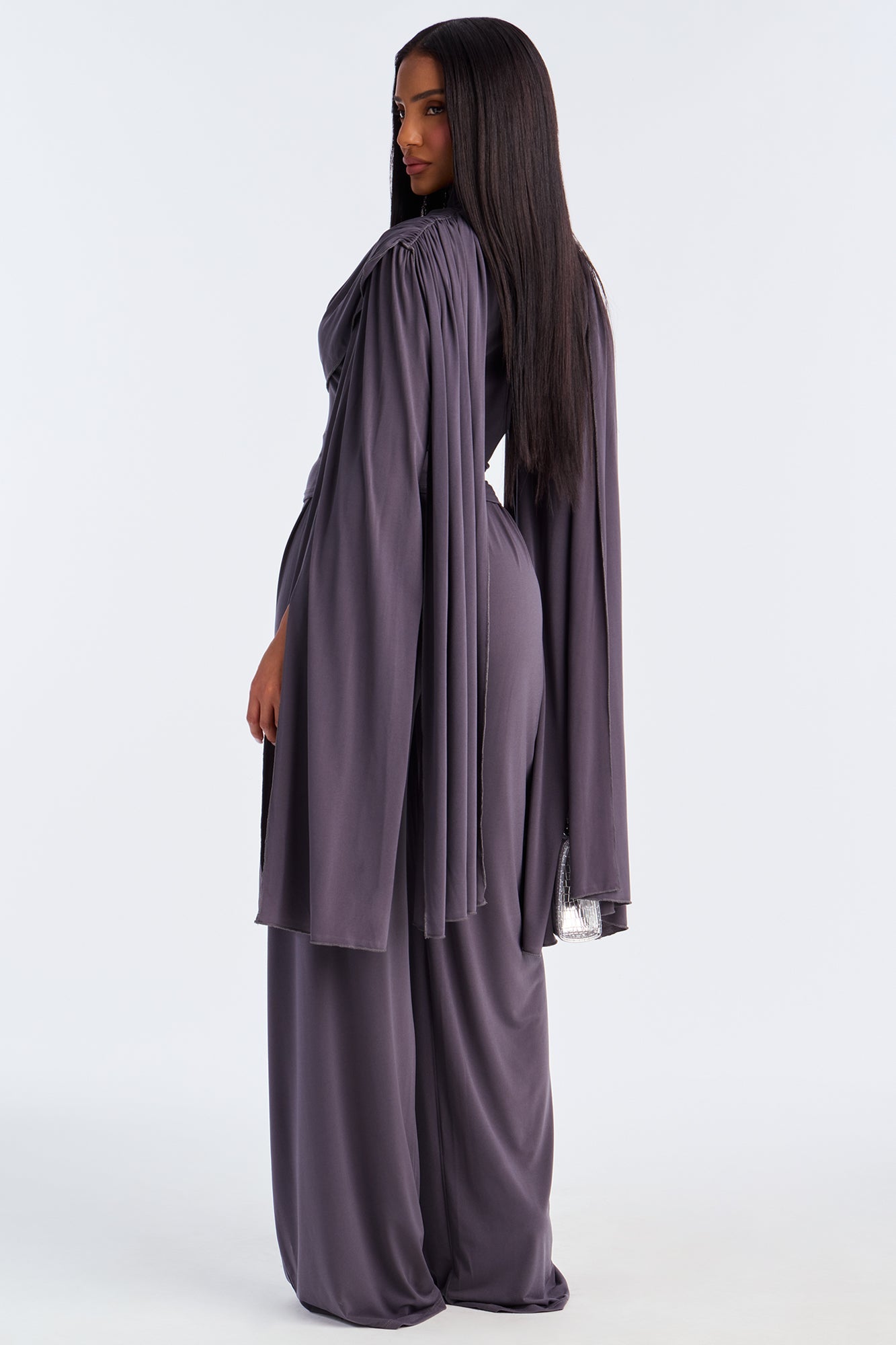 Gemma Draped Wide Leg Pant Set - Charcoal