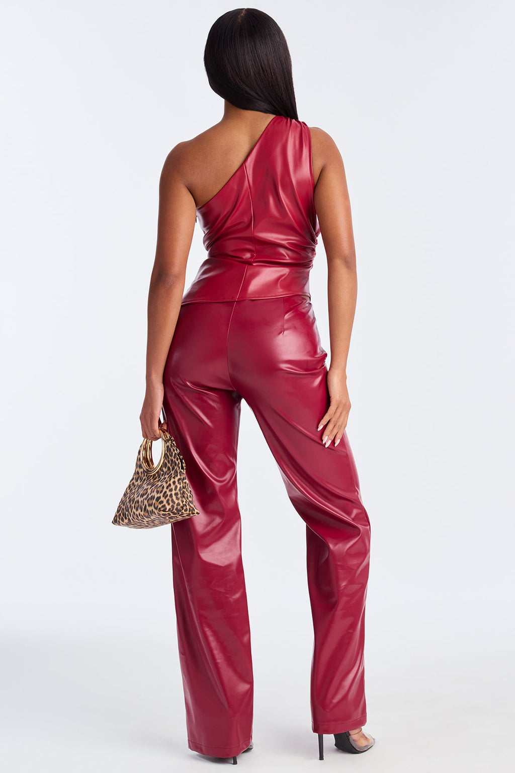 Monica Low Rise Faux Leather Pant 32″ - Red 