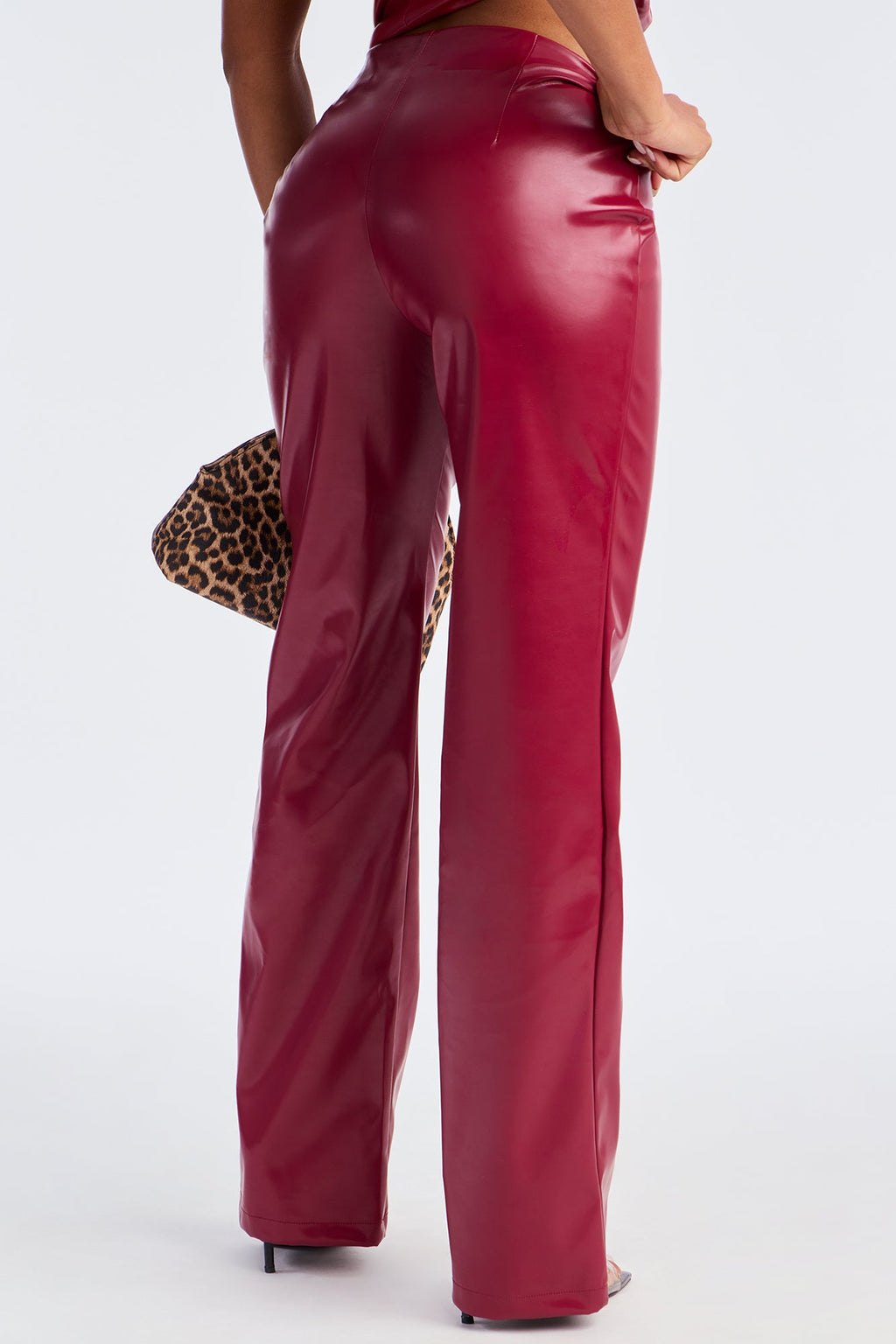 Monica Low Rise Faux Leather Pant 32″ - Red 