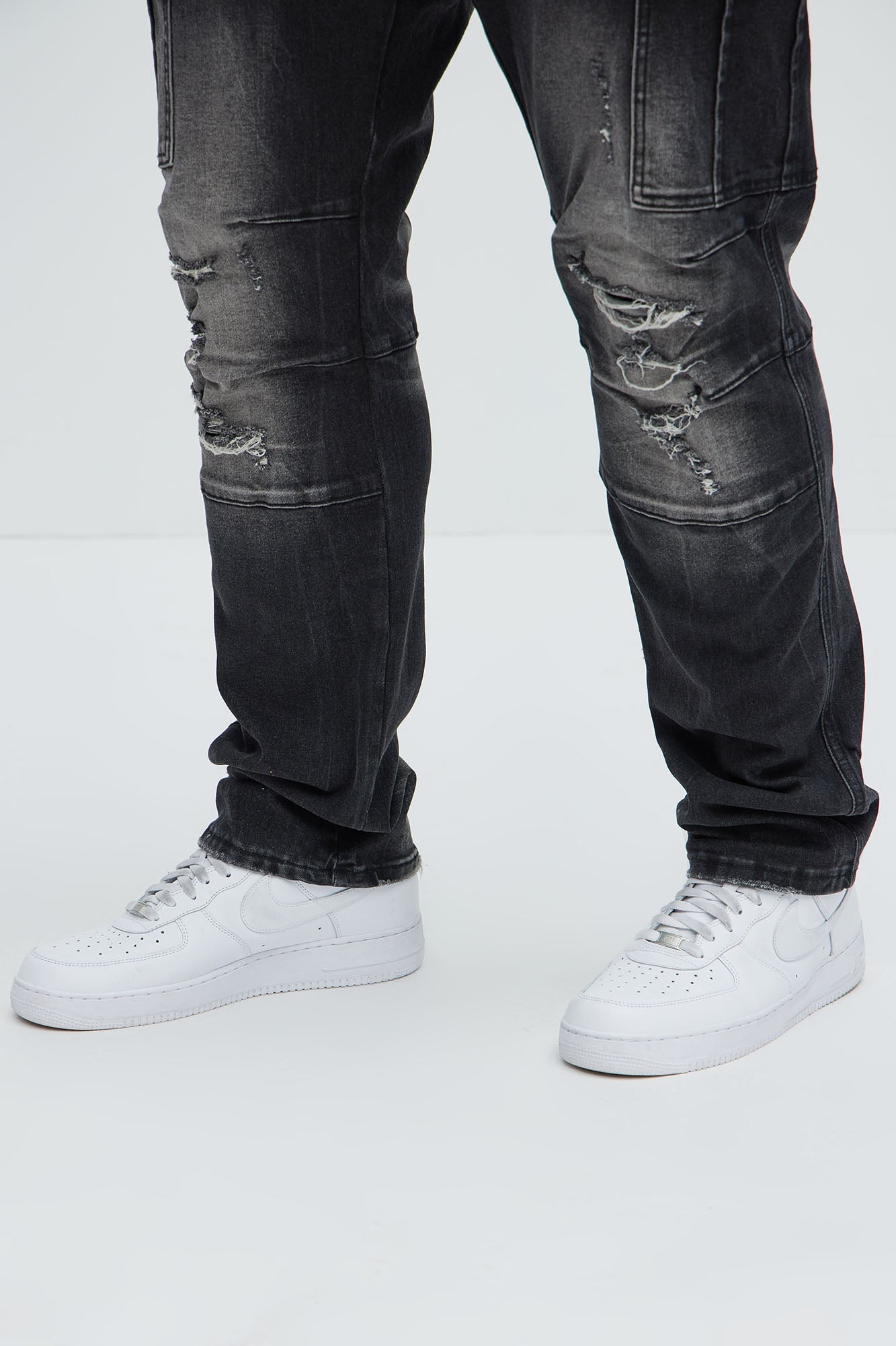 Call On Me Distressed Cargo Slim Jeans - Black Wash