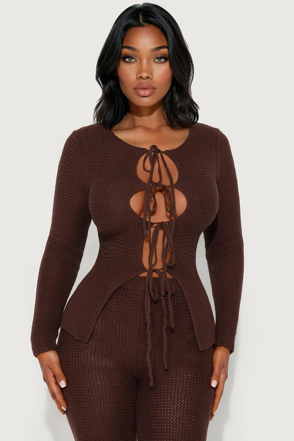 Annabelle Sweater Cardigan Pant Set - Chocolate 