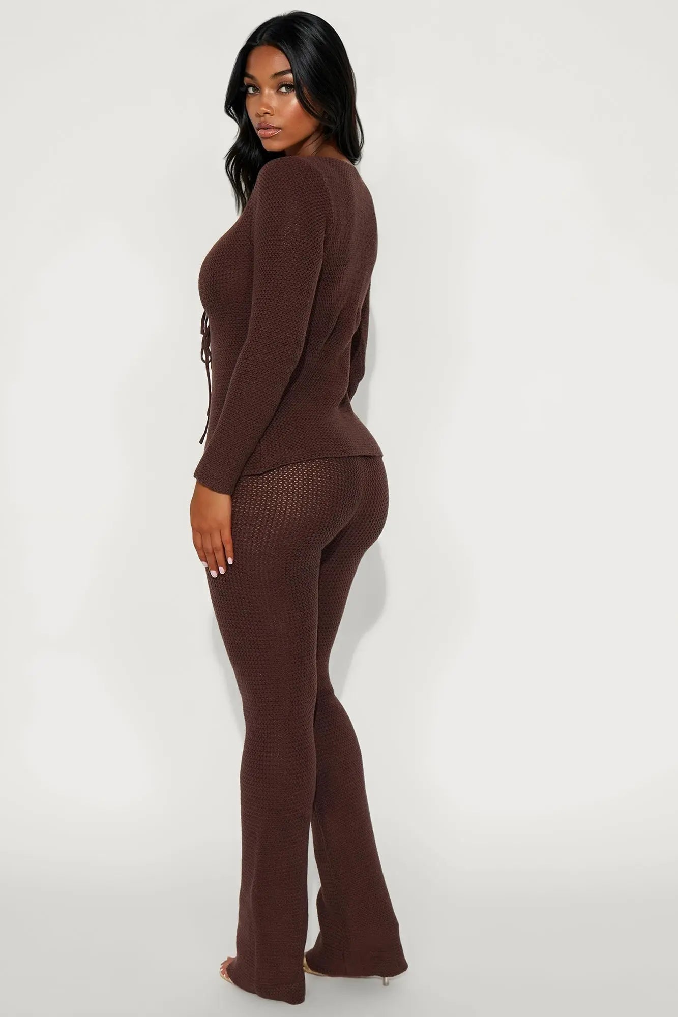 Annabelle Sweater Cardigan Pant Set - Chocolate 