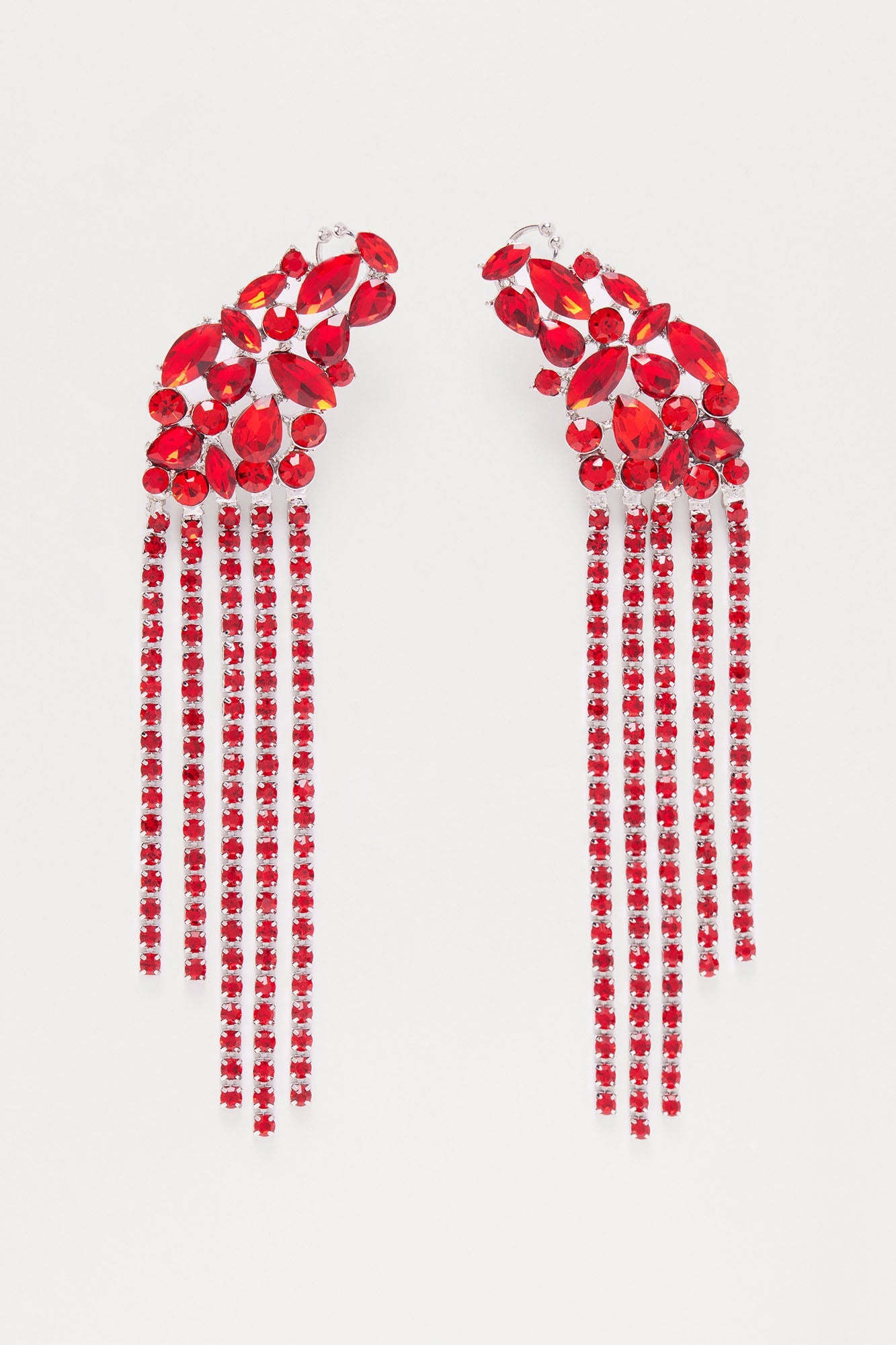Jet Set Rhinestone Drop Earrings - Red