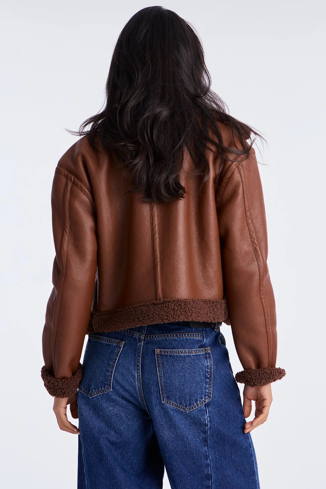 Charisma Faux Leather Shearling Jacket - Brown 