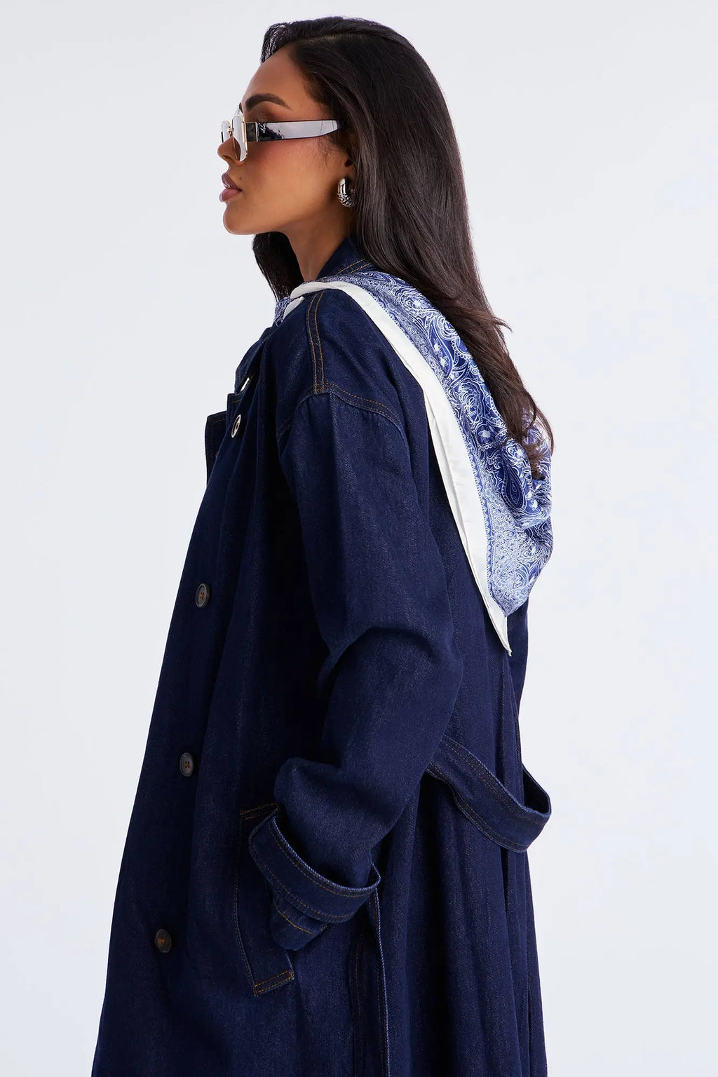 Italia Denim Trench Coat - Dark Wash 