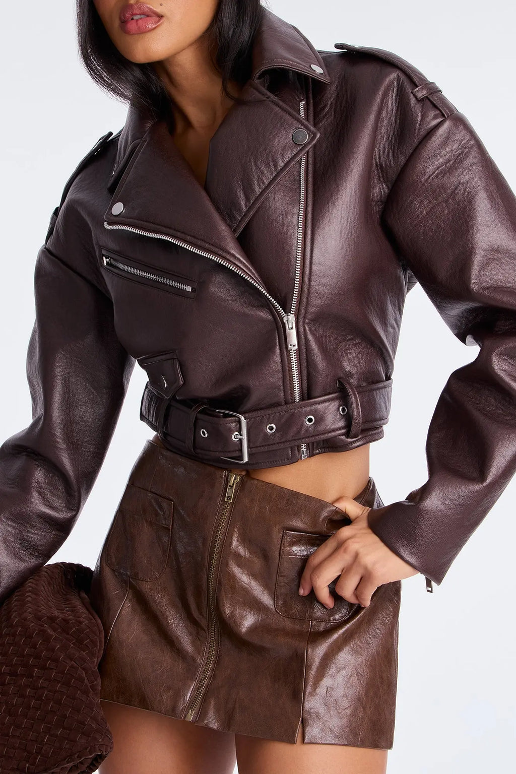 Denise Faux Leather Mini Skirt - Brown 