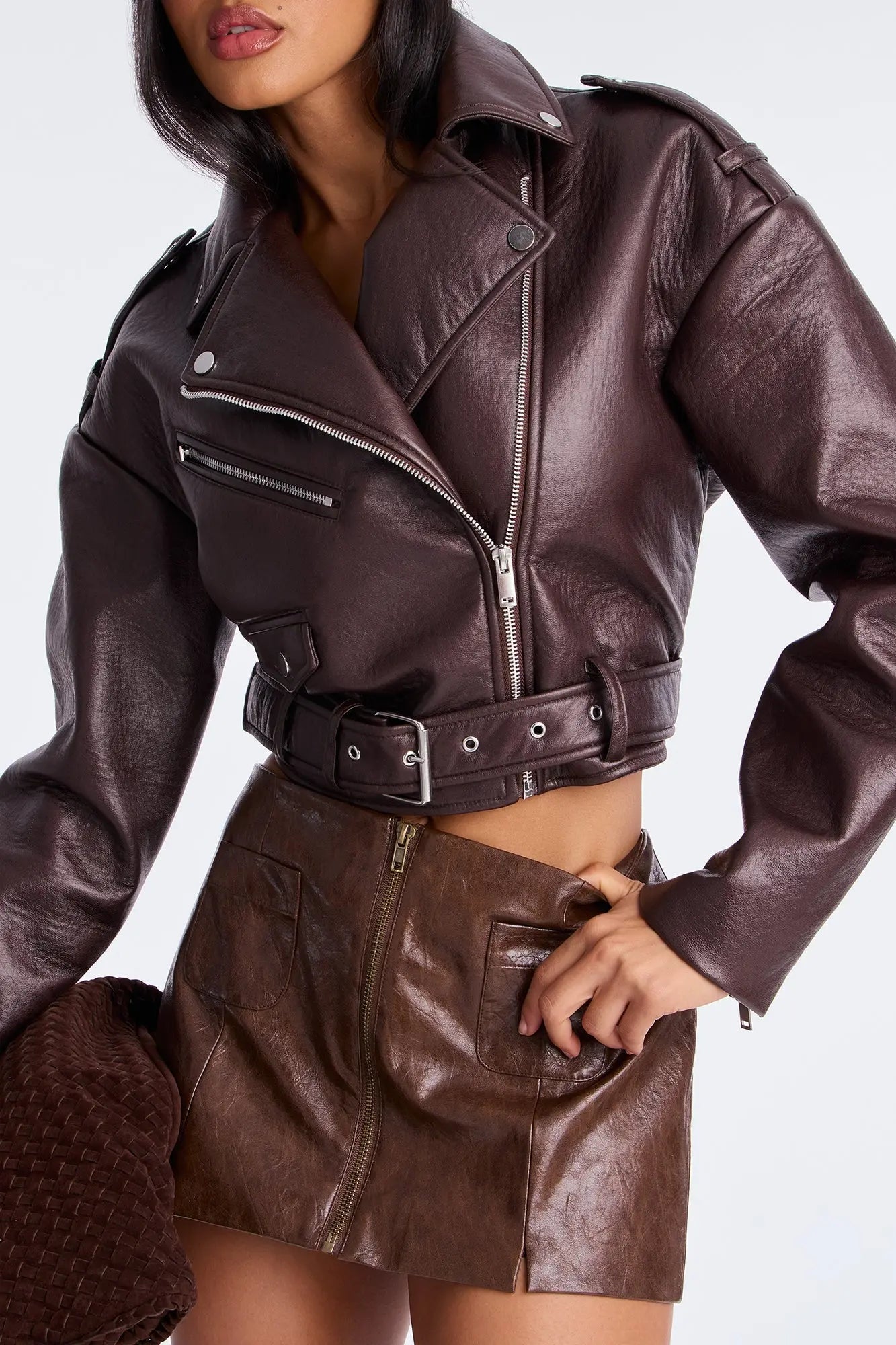 Denise Faux Leather Mini Skirt - Brown 