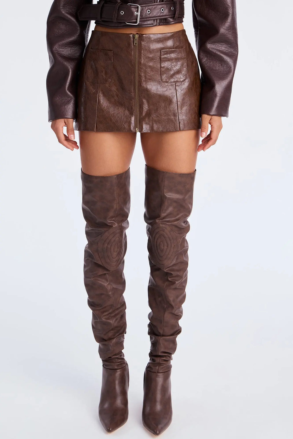 Denise Faux Leather Mini Skirt - Brown 