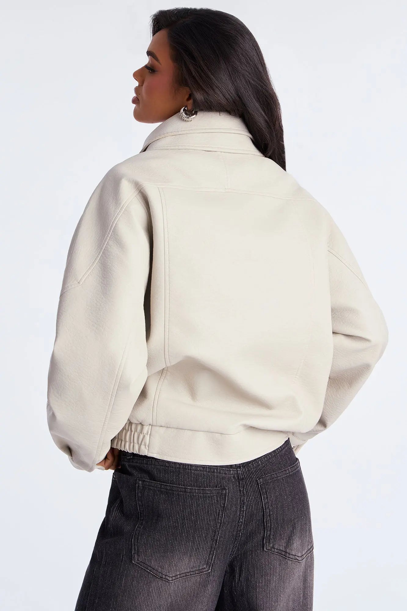 Harlem Faux Leather Moto Jacket - Stone 