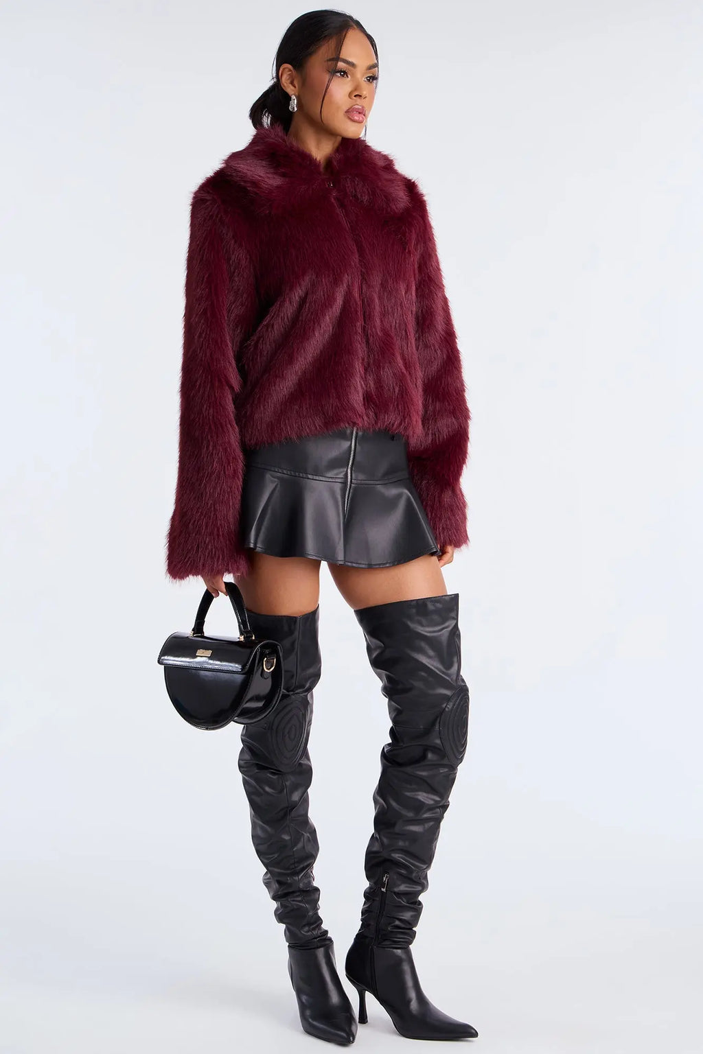 Rich Energy Faux Fur Coat - Burgundy 