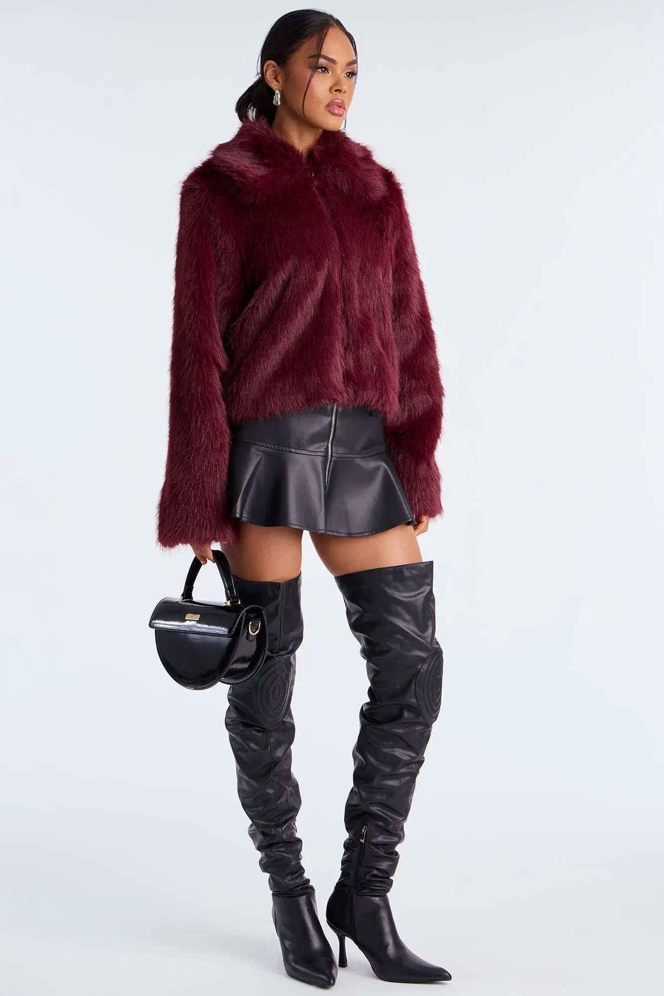 Rich Energy Faux Fur Coat - Burgundy 