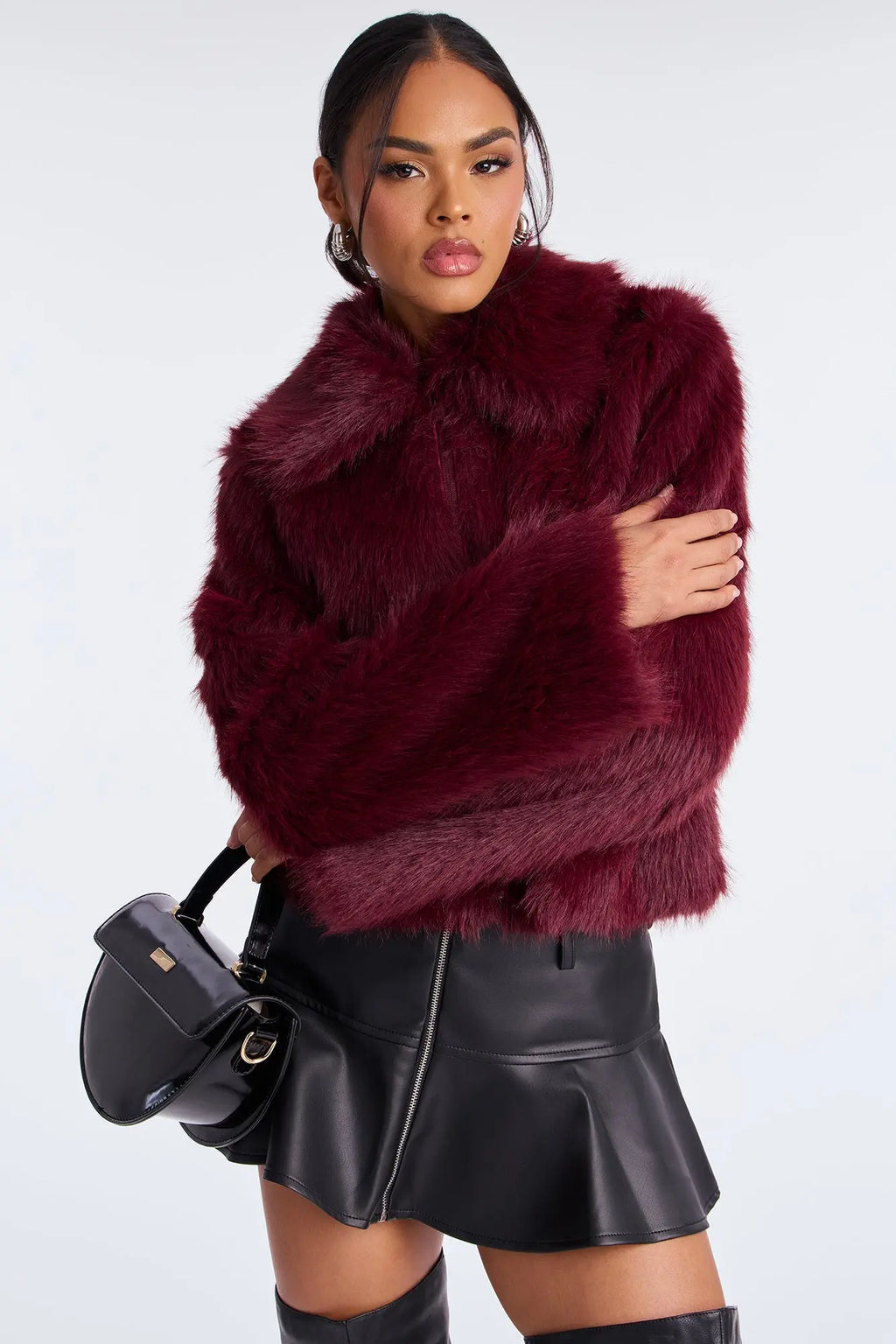 Rich Energy Faux Fur Coat - Burgundy 