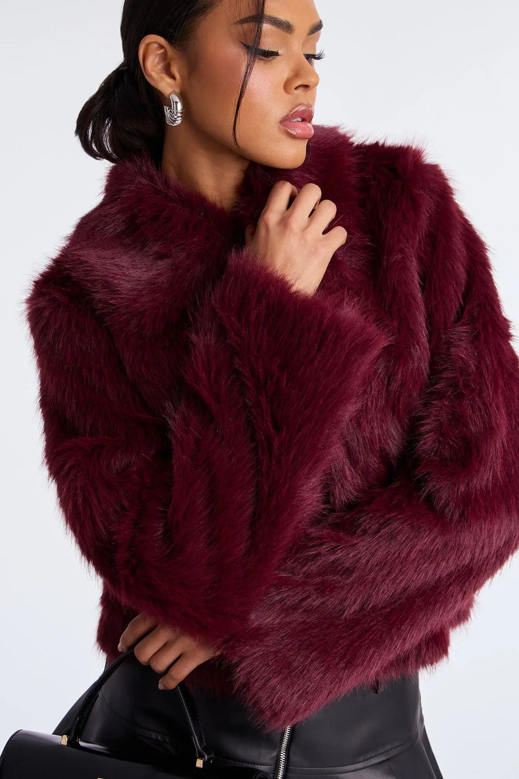 Rich Energy Faux Fur Coat - Burgundy 