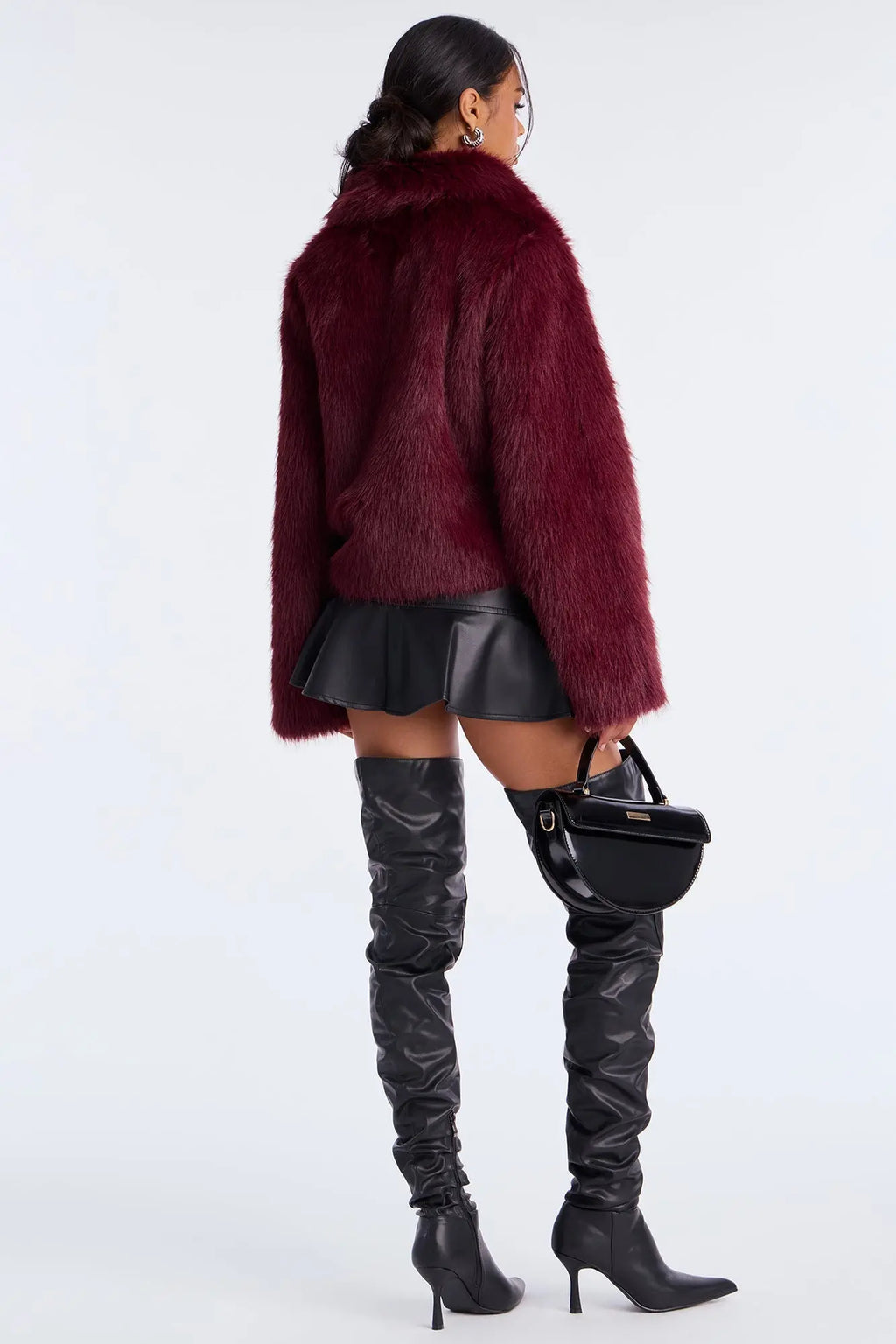 Rich Energy Faux Fur Coat - Burgundy 